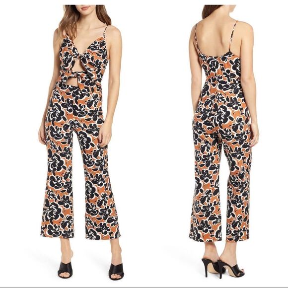 Leith Tie Front Linen Floral Jumpsuit NWT - Picture 1 of 7